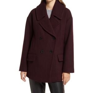 Nordstrom Women's Double Breasted Elongated Peacoat in Burgundy Stem, Small